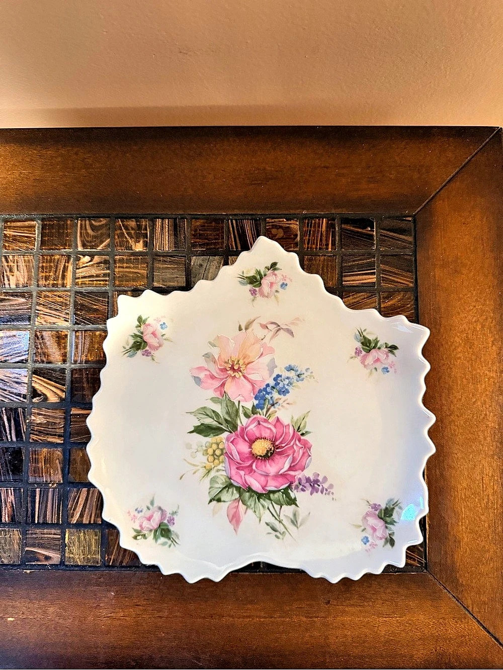 Limoges Floral Scalloped Serving Platter White & Pink